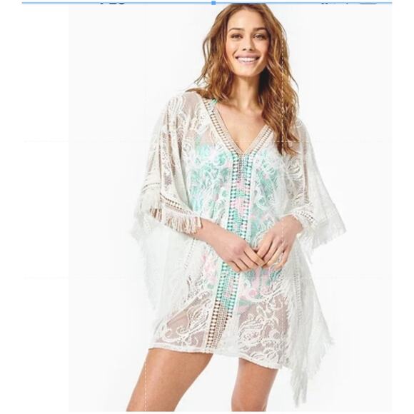 LILLY PULITZER Skyla Caftan Swim Cover-Up - Resort White Jellyfish Crochet-Small - Picture 1 of 14